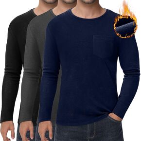 Riyiper 3 Pack Men's Long Sleeve Thermal T-Shirts with Pocket DE Velvet Crew Neck Casual Top Fall Winter Basic Tee