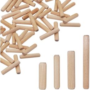 (Pack of 25) Wooden Dowels 5/8"" x 3-3/4"" (16 x 95 mm), Grooved Wood Plugs, Ribbed Pins for Furniture, Grooved Dowels
