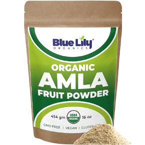 Blue Lily USDA Organic Amla Powder (Amalaki/Indian Gooseberry) 16oz (1lb) Resealable Kraft Bag, 100% Pure Amla Berry Powder, Rich in Antioxidant Vitamin C, Supports Healthy Immune System