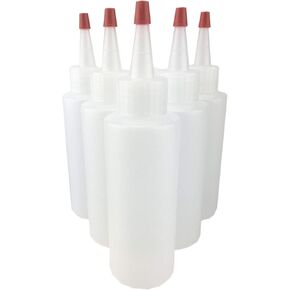 Hobbyland Squeeze Bottles, LDPE Plastic Bottles, Natural Cylinder Bottles, Yorker Spout Red Caps, Tips have .30 Hole (1oz, 6 Bottles)