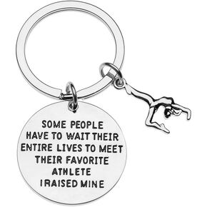 Sportybella Gymnastics Mom or Dad Keychain- Some People Have to Wait Their Entire Lives to Meet Their Favorite Athlete, I Raised Mine. Gift for Gymnastic Mom or Dad