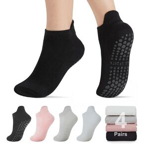 Pilates Socks with Grips for Women 4 Pairs Non-Slip Yoga Socks for Barre Dance and Workout Athletic Fitness Socks