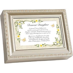 Cottage Garden Dearest Daughter Champagne Silver Rope Trim Music Box Plays You Light Up My Life