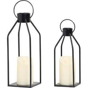 HPC Decor Modern Farmhouse Lantern Decor- Gold Metal Candle Lanterns for Christmas- Lanterns Decorative w/Timer Flickering Candles for Living Room, Home, Indoor, Outdoor, Table,Fireplace Mantle Decor