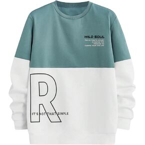Verdusa Men's Color Block Letter Print Sweatshirt Round Neck Long Sleeve Top