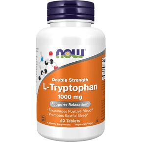 NOW Foods Supplements, L-Tryptophan 1,000 mg, Double Strength, Encourages Positive Mood*, Supports Relaxation*, 60 Tablets