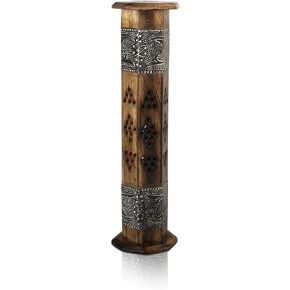 Wooden Incense Stick & Cone Burner Holder Tower Large Organic Eco Friendly Ash Catcher Agarbatti Holder Rustic Style Hand Carved for Meditation Yoga Aromatherapy Home Fragrance Products 12 Inches