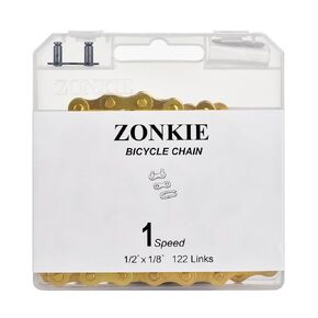 Bike Chain Single-Speed, Bicycle Chain 1 Speed, 1/2 × 1/8 inch,Golden (122L)