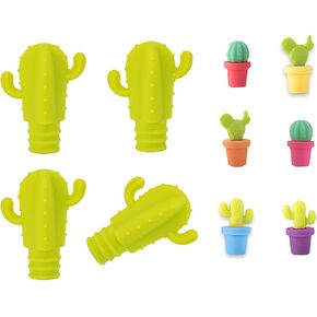 10Pcs Cactus Silicone Wine Stoppers, 4 Beverage Glass Corks & 6 Silicone Markers, Reusable Wine Beverage Corks, for Gifts, Bar, Holiday Party, Wedding