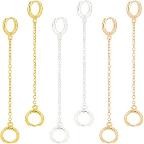 OLYCRAFT 3 Pairs Earplugs Earrings Holder 2.9~3.1 inch Anti Lost Ear Clips Pendant Brass Earring Hanging Chain for Earplugs Accessible Tylishly Organized - Gold & Silver & Rose Gold