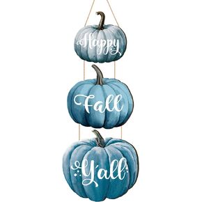 Lesnala 3-piece set Fall pumpkin decoration Wooden pumpkin wall decor Fall hanging door sign for Autumn Harvest Thanksgiving Door Wall Decoration Farmhouse Indoor Outdoor Home Decor (blue)