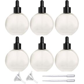 6Pcs, 2 oz Glass Dropper Bottles for Essential Oils ，60ml Frosted Glass Dropper Bottles Flat Round Perfume Bottle， for Essential Oils, Perfumes, Serums - Leakproof for Travel (A- Clear Frosted)