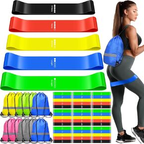 60 Pcs Workout Loop Resistance Bands Bulk, Gym Elastic Bands Set for Fitness Sport Class Students Members Gift Physical, 5 Pieces Each Set, with Large Drawstring Backpack Bags in Saudi Arabia