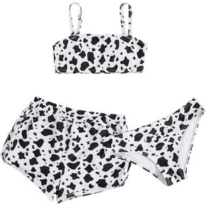 Milumia Girl's 3 Piece Cow Printed Swimsuits Cute Criss Cross Bikini Sets with Beach Shorts