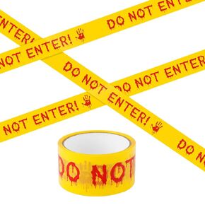Halloween Scary Caution Tape, 82ftx1.9in Do Not Enter Tape Roll Yellow Adhesive Spooky Warning Tape Halloween Decorations Fright Tape Barricade Accessory for Indoor Outdoor Party Danger Areas