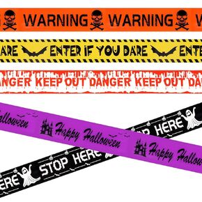 5pcs Halloween Caution Tape, Keep Out Danger Fright Tape Enter If You Dare Horror Tape Zombie Hazard Tape Scary Warning Stop Here Tape Sign for Haunted House Party Indoor Outdoor Decorations