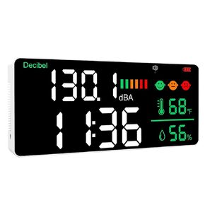 5-in-1 Decibel Meter - 30-130dB Range Wall Mount Sound Level Meter, 11" Large LED Display Noise, Temperature & Humidity, Time Measurement Meter for Home, Classroom, Wall Hanging Sound Decibel Meter