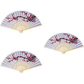 3 Pack Chinese Style Delicate Cherry Blossom Design Folding Hand Fan for Wedding Dancing Party Favors Gifts