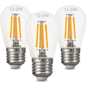 12volt LED Light Bulb 4W Edison Filament Vintage ac/dc12V 24V Low Voltage(3000K Warm White) E26 Base for Landscape RV Camper Marine Battery Power System Off Grid Solar Lighting-Pack of 3