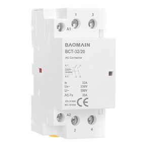 Baomain AC Contactor 32A 2 Pole Normally Open Universal Circuit Control 35mm DIN Rail Mount CE Listed 2NO BCT-32/20 (AC 220V)
