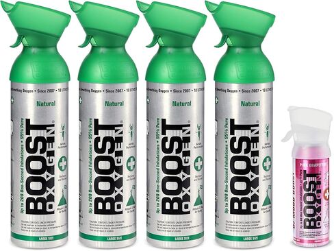 زجاجة Boost Oxygen Canned 4 المحمولة سعة 10 لتر من الأكسجين الطبيعي مع علبة زجاجة أكسجين معلب بحجم الجيب بنكهة الجريب فروت in Kuwait
