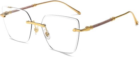 LJCZKA Blue Light Blocking Glasses Women Men Square Rimless Eyeglasses Anti Eye satrain Computer Glasses Metal Frame in Saudi Arabia