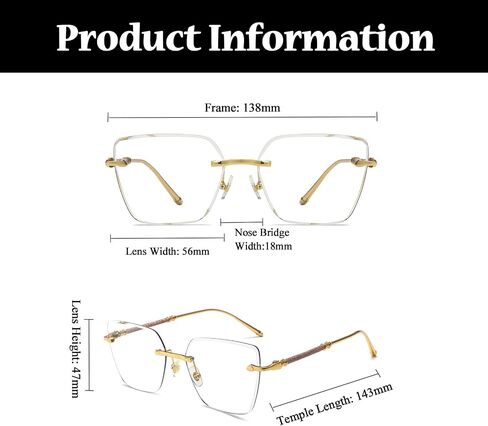 LJCZKA Blue Light Blocking Glasses Women Men Square Rimless Eyeglasses Anti Eye satrain Computer Glasses Metal Frame in Saudi Arabia