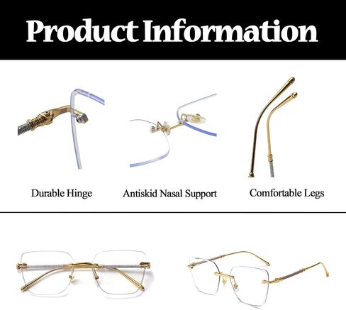 LJCZKA Blue Light Blocking Glasses Women Men Square Rimless Eyeglasses Anti Eye satrain Computer Glasses Metal Frame in Saudi Arabia