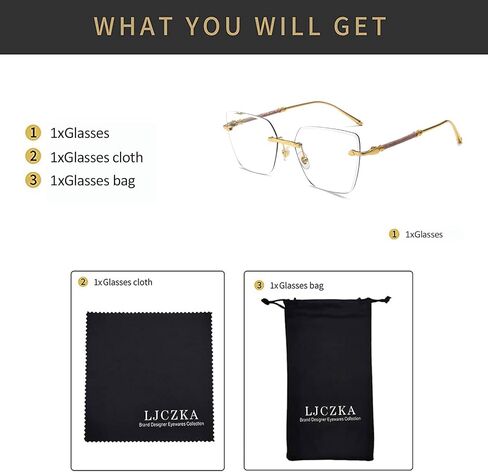 LJCZKA Blue Light Blocking Glasses Women Men Square Rimless Eyeglasses Anti Eye satrain Computer Glasses Metal Frame in Saudi Arabia
