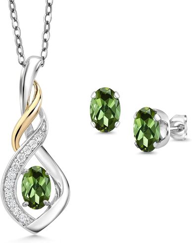 Gem Stone King 925 Silver and 10K Yellow Gold Yellow Sapphire and White Lab Grown Diamond Pendant and Earrings Jewelry Set For Women (1.92 Cttw, Gemstone September Birthstone, with 18 Inch Chain) in Saudi Arabia