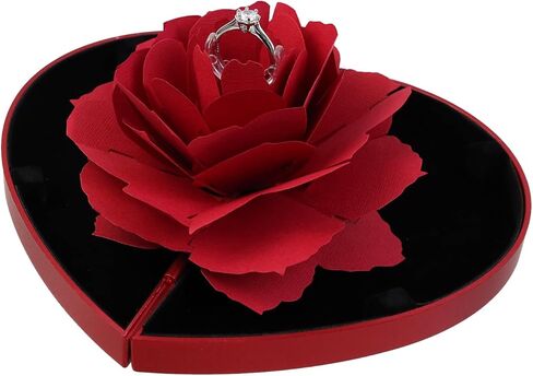1pcs Rose Wedding Ring Box Ring Case for Engagement, Rose Jewelry Storage Holder, Red Heart in Saudi Arabia