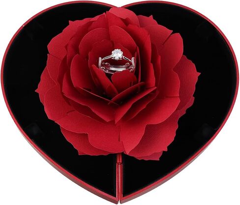 1pcs Rose Wedding Ring Box Ring Case for Engagement, Rose Jewelry Storage Holder, Red Heart in Saudi Arabia