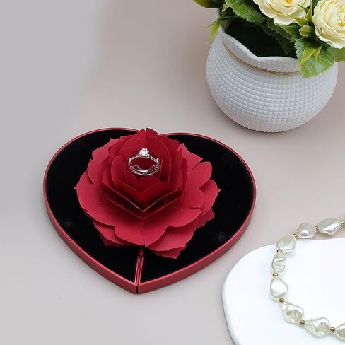 1pcs Rose Wedding Ring Box Ring Case for Engagement, Rose Jewelry Storage Holder, Red Heart in Saudi Arabia