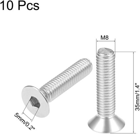uxcell M8x35mm Flat Head Machine Screws Inner Hex Screw 304 Stainless Steel Fasteners Bolts 10Pcs in Saudi Arabia