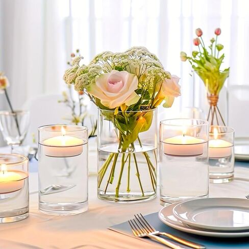 15 Pack Glass Cylinder Vases Clear Flower Vases 4 Inch, Glass Hurricane Candle Holder Wedding Decorations, Modern Floating Candle Vase for Party Home Decor(3.35 x 4 Inch) in Kuwait