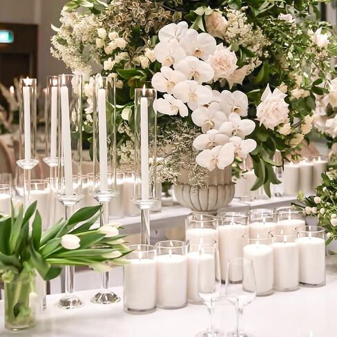 15 Pack Glass Cylinder Vases Clear Flower Vases 4 Inch, Glass Hurricane Candle Holder Wedding Decorations, Modern Floating Candle Vase for Party Home Decor(3.35 x 4 Inch) in Kuwait