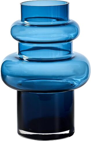 Flower Vase 9 inch Blue Glass Vase Thickened,for Bookshelf,Dinner Table,Office Desktop,Meeting Room,Bathroom,Centerpiece Countertop,Home Decor in Saudi Arabia
