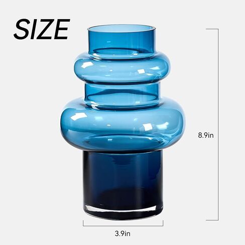 Flower Vase 9 inch Blue Glass Vase Thickened,for Bookshelf,Dinner Table,Office Desktop,Meeting Room,Bathroom,Centerpiece Countertop,Home Decor in Saudi Arabia