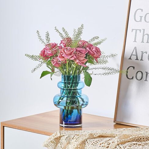 Flower Vase 9 inch Blue Glass Vase Thickened,for Bookshelf,Dinner Table,Office Desktop,Meeting Room,Bathroom,Centerpiece Countertop,Home Decor in Saudi Arabia