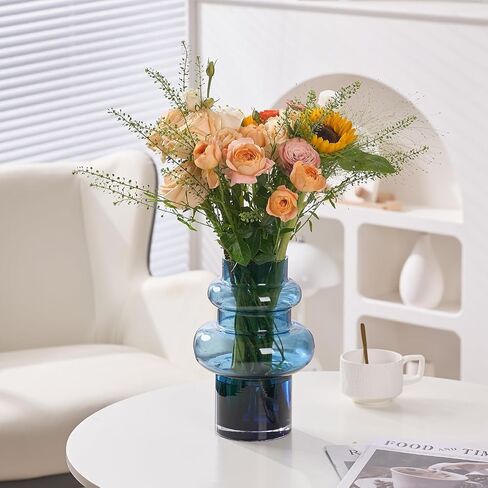 Flower Vase 9 inch Blue Glass Vase Thickened,for Bookshelf,Dinner Table,Office Desktop,Meeting Room,Bathroom,Centerpiece Countertop,Home Decor in Saudi Arabia