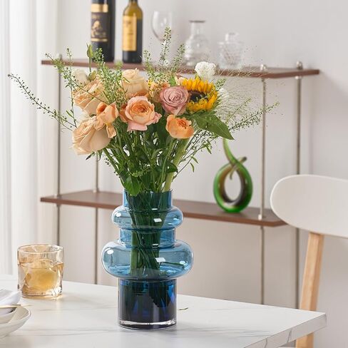Flower Vase 9 inch Blue Glass Vase Thickened,for Bookshelf,Dinner Table,Office Desktop,Meeting Room,Bathroom,Centerpiece Countertop,Home Decor in Saudi Arabia