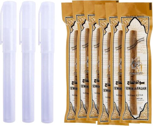 Natural Miswak Toothbrush - 6 Sticks and 6 Holders - Vacuum Sealed Natural Flavor Traditional Toothbrush Stick - for Healthy Gums & Teeth in Saudi Arabia