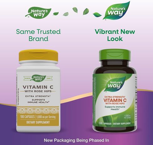 Nature's Way Extra Strength** Vitamin C with Rose Hips, Supports Immune Health*, Collagen Production*, High Potency Vitamin C, 100 Capsules (Packaging May Vary) in Saudi Arabia