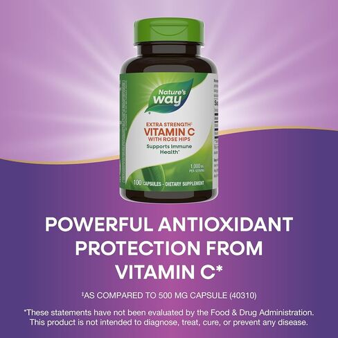 Nature's Way Extra Strength** Vitamin C with Rose Hips, Supports Immune Health*, Collagen Production*, High Potency Vitamin C, 100 Capsules (Packaging May Vary) in Saudi Arabia