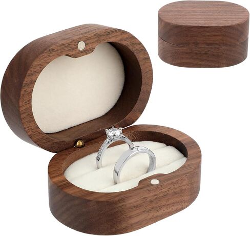 Wooden Ring Box Engagement Ring Box with 2 Slots Wedding Ring Box Retro Ring Holder Box for Wedding, Ceremony, Proposal, Engagement, Anniversary in Saudi Arabia