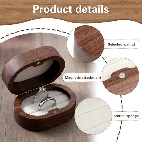 Wooden Ring Box Engagement Ring Box with 2 Slots Wedding Ring Box Retro Ring Holder Box for Wedding, Ceremony, Proposal, Engagement, Anniversary in Saudi Arabia