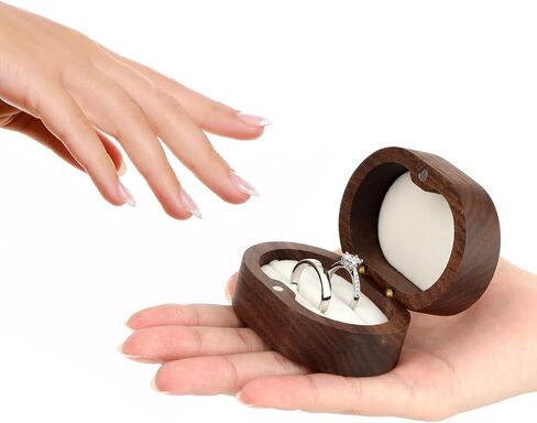 Wooden Ring Box Engagement Ring Box with 2 Slots Wedding Ring Box Retro Ring Holder Box for Wedding, Ceremony, Proposal, Engagement, Anniversary in Saudi Arabia