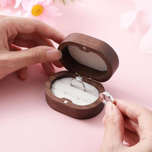 Wooden Ring Box Engagement Ring Box with 2 Slots Wedding Ring Box Retro Ring Holder Box for Wedding, Ceremony, Proposal, Engagement, Anniversary in Saudi Arabia