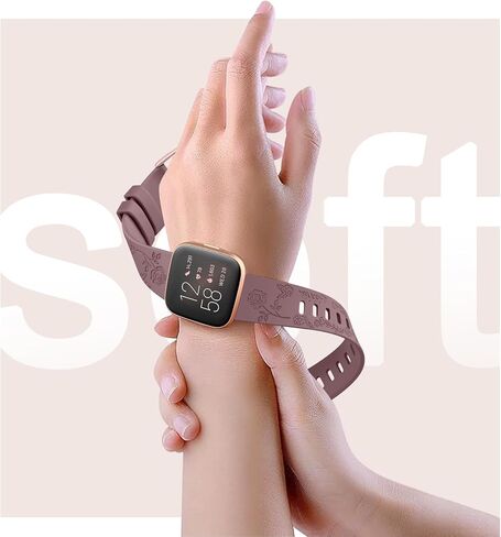 2 Pack Butterfly Rose Engraved Bands Compatible with Fitbit Versa 2 Bands for Women, Silicone Elegant Floral Pattern Replacement for Fitbit Versa 2 in Saudi Arabia