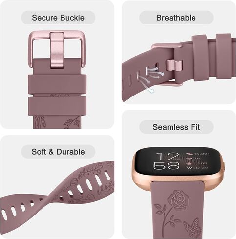 2 Pack Butterfly Rose Engraved Bands Compatible with Fitbit Versa 2 Bands for Women, Silicone Elegant Floral Pattern Replacement for Fitbit Versa 2 in Saudi Arabia